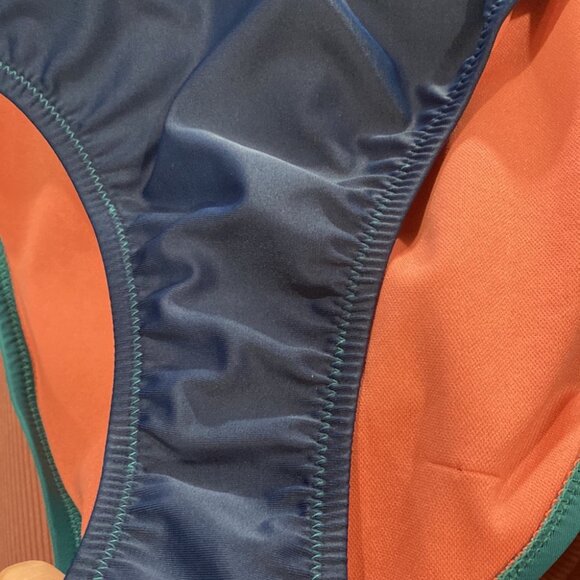 Jessica Simpson NWT Colorblock Strapless One-Piece Swimsuit Teal Coral Navy - S - Picture 6 of 8